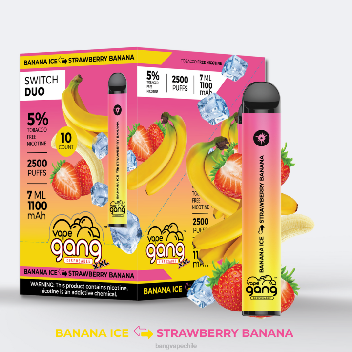 Vape Gang Switch Duo 2 sabores (caja de 10) hielo de plátano - plátano de fresa - Vape Gang shop 2N68T40