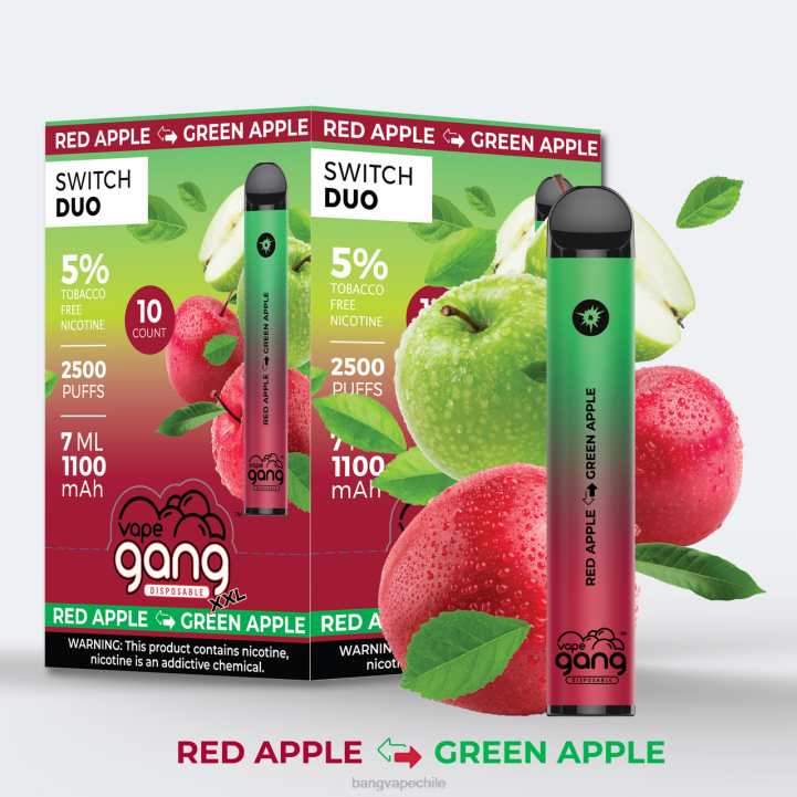 Vape Gang Switch Duo 2 sabores (caja de 10) manzana roja - manzana verde - vape with a Bang disposable 2N68T46
