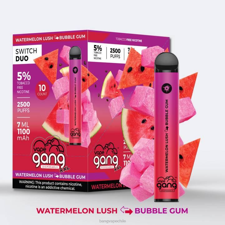 Vape Gang Switch Duo 2 sabores (caja de 10) sandía exuberante - chicle - Bang disposable vape flavors 2N68T49