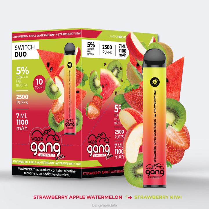 Vape Gang Switch Duo 2 sabores (caja de 10) sandía manzana fresa - kiwi fresa - vape with a Bang precio 2N68T45