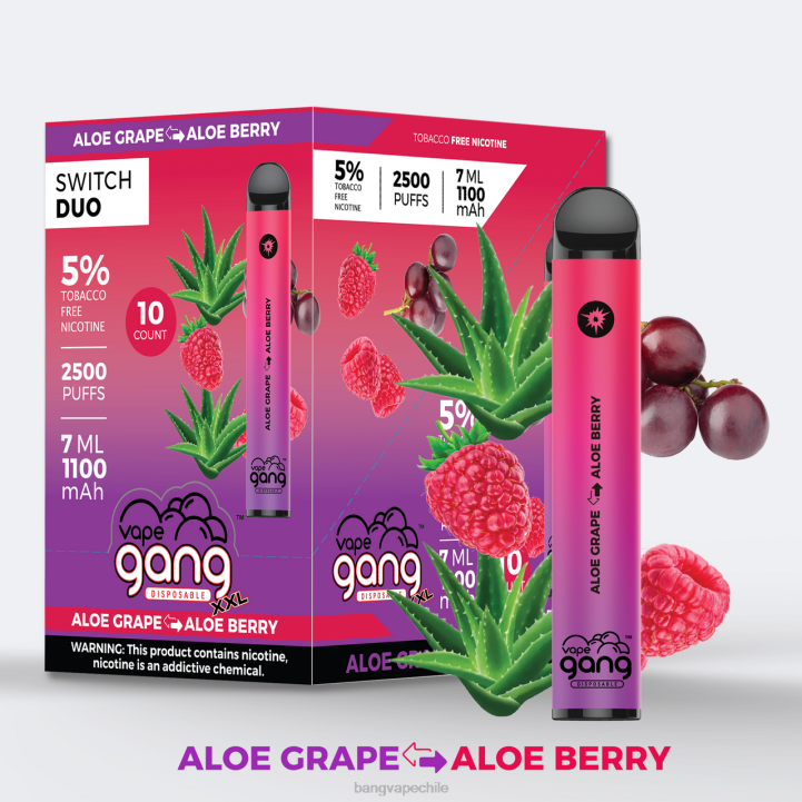 Vape Gang Switch Duo 2 sabores (caja de 10) uva de aloe - baya de aloe - Bang disposable vape flavors 2N68T39