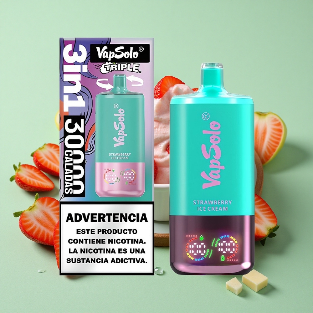 VapSolo Triple 30000 Puffs Fresa Crema Helada 40ml Chile al por mayor