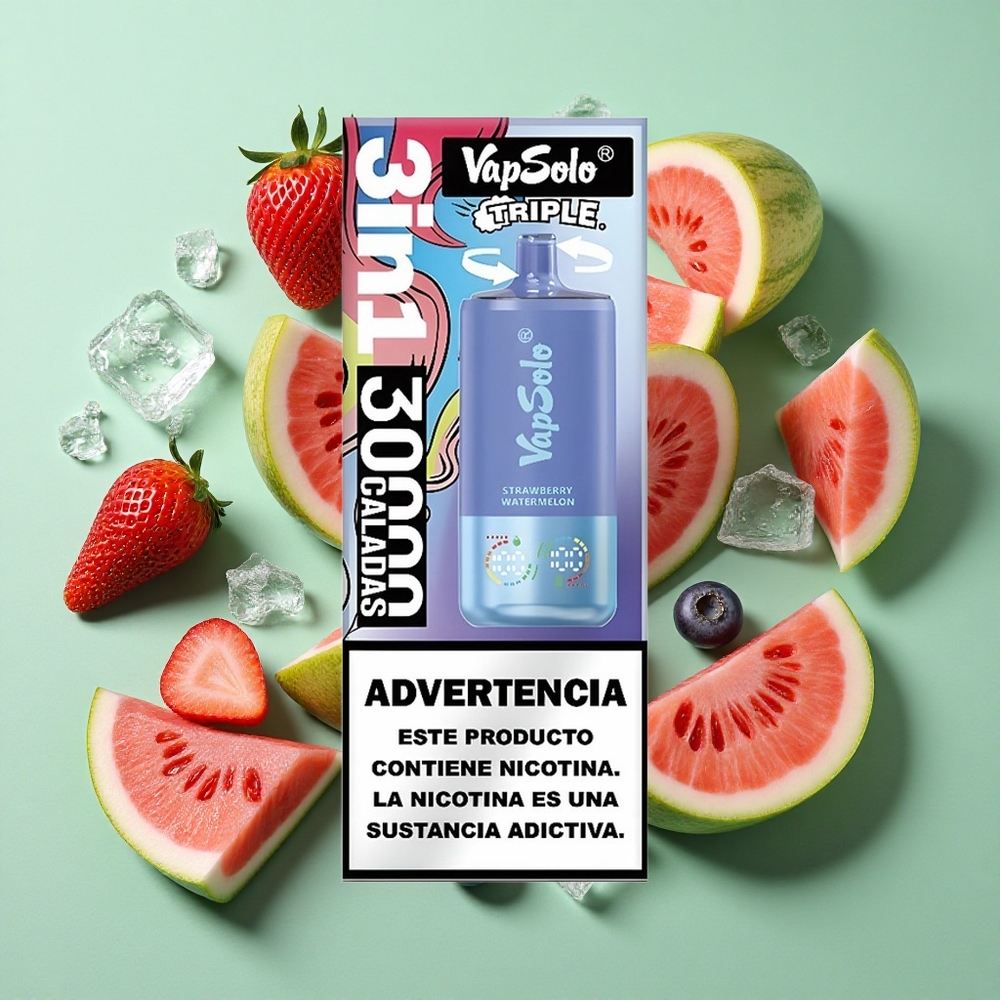 VapSolo Triple 30000 Puffs Fresa Sandía & Arándano Menta 40ml Chile al por mayor