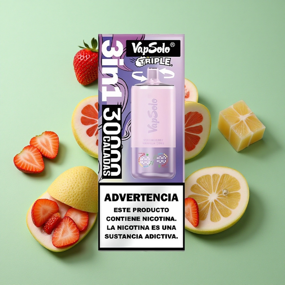 VapSolo Triple 30000 Puffs Fresa Vainilla Coca 40ml Chile al por mayor